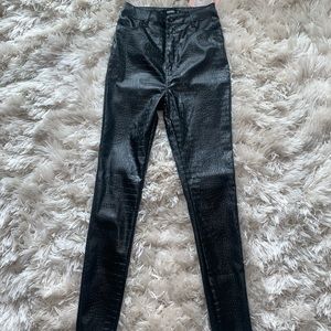 Black Croc Leather Trousers